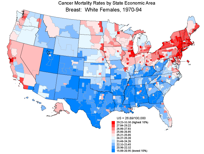 Map of Breast Cancer Mortality Rates in the US